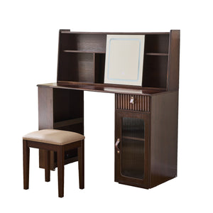 Modern Elegance Makeup Vanity Desk With Adjustable Lighted Mirror Storage Shelves Drawer And Cabinet - Walnut