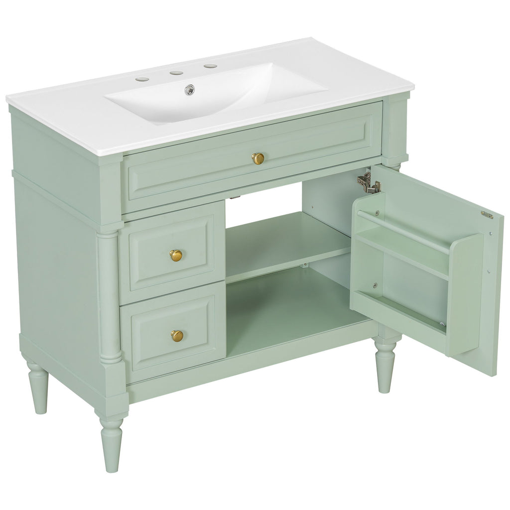 Freestanding Bathroom Vanity With Sink, Adjustable Shelf, Flip Drawer