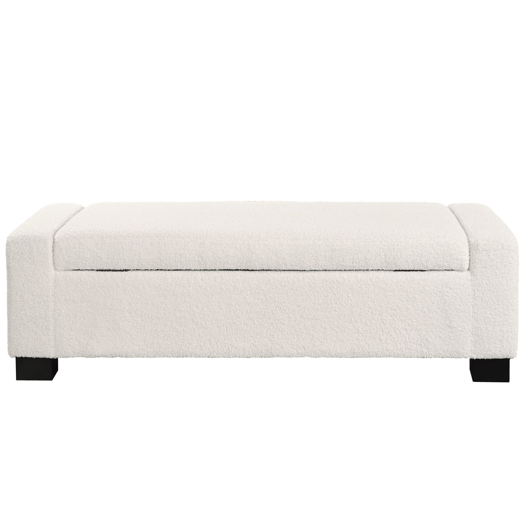 Textured Boucle Ottoman Bench With Hinged Lid For Seating And Storage - Beige