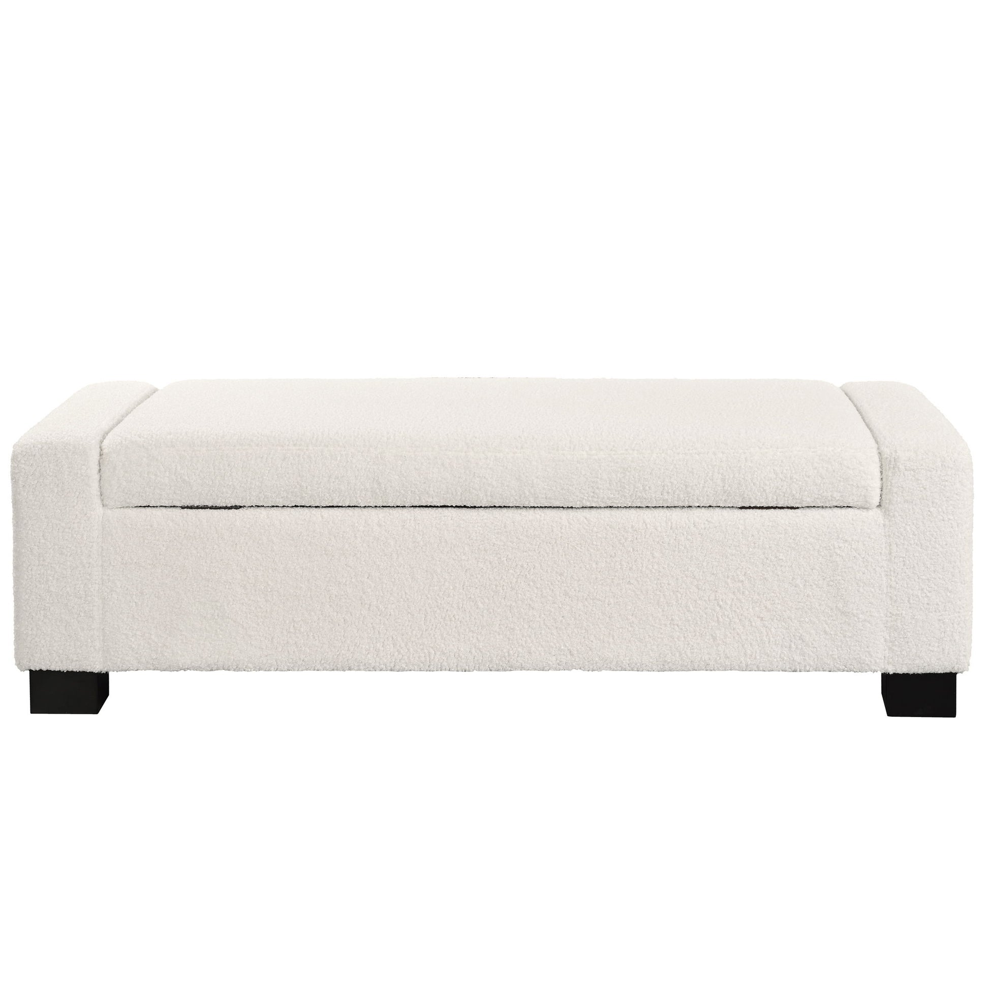 Textured Boucle Ottoman Bench With Hinged Lid For Seating And Storage - Beige