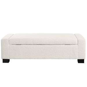 Textured Boucle Ottoman Bench With Hinged Lid For Seating And Storage - Beige