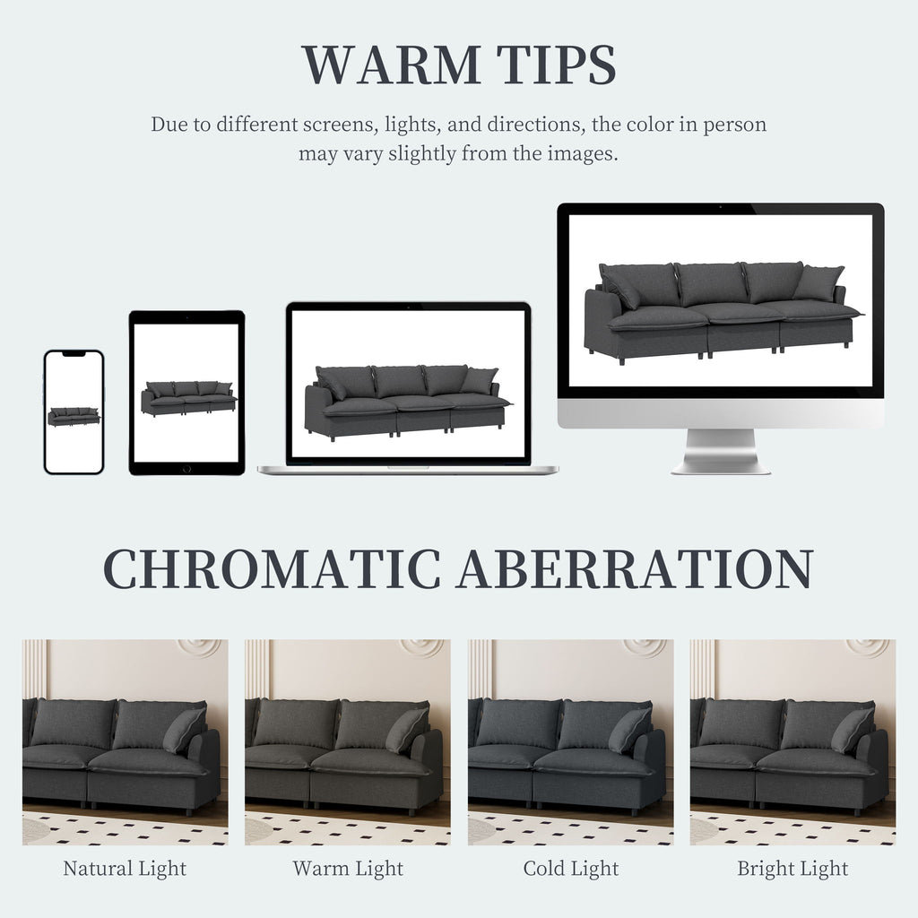 3 Seat Sofa Module For Modular Sectional Wide Seat Cloud Couch With Throw Pillows Upholstered
