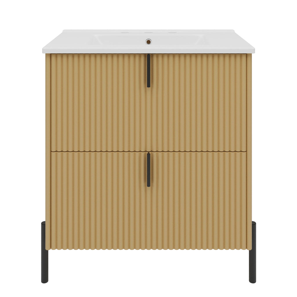 Fluted Bathroom Vanity With Ceramic Sink, Freestanding Design