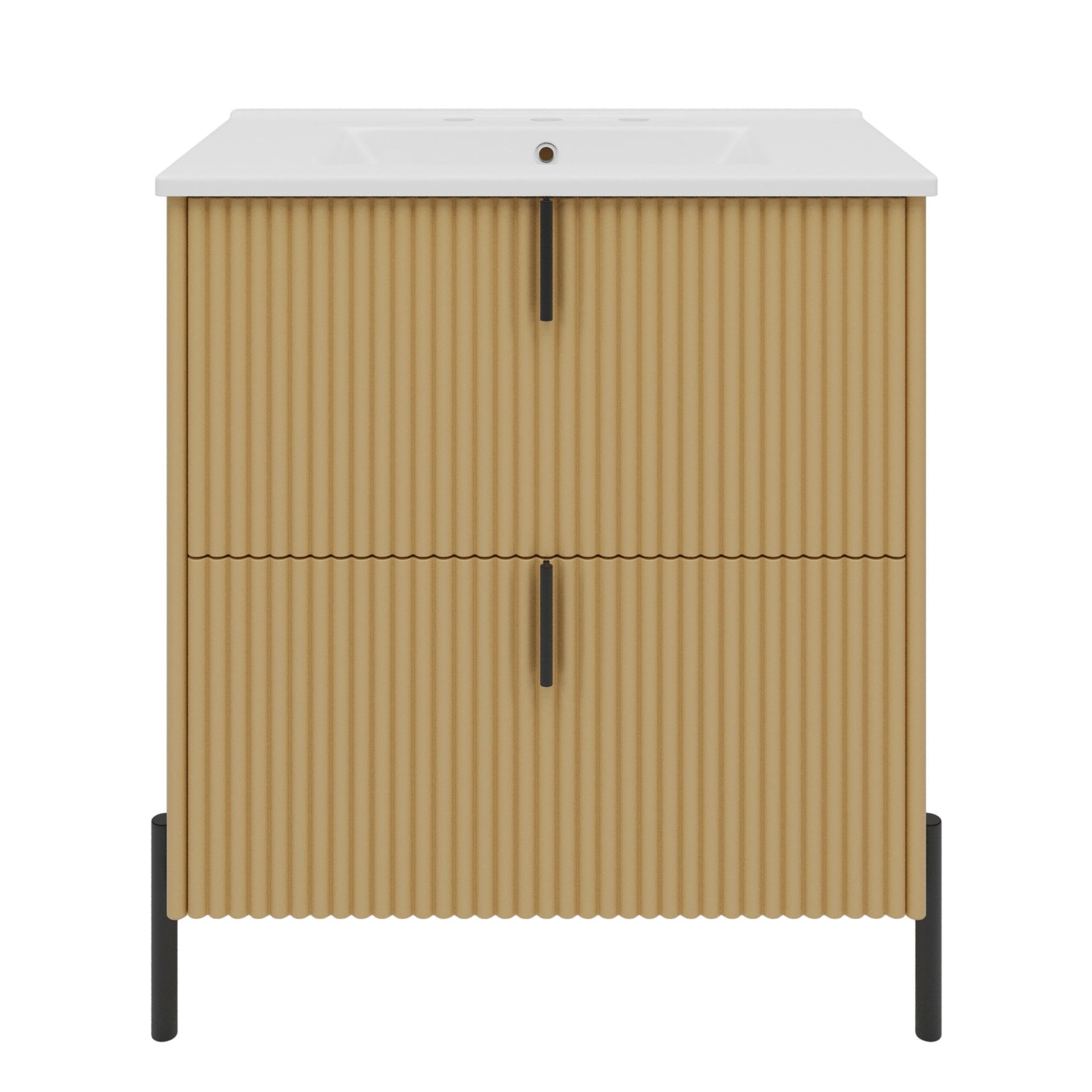 Fluted Bathroom Vanity With Ceramic Sink, Freestanding Design