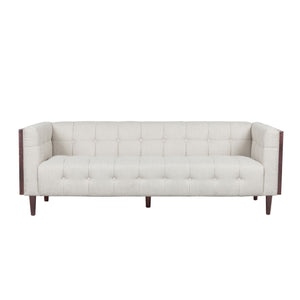 Contemporary 3 Seater Sofa With Button Tufted Waffle Stitching - Beige