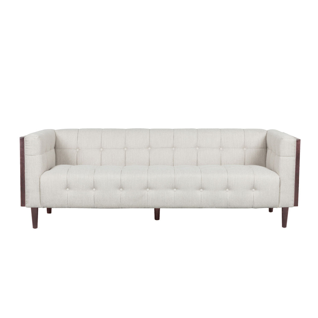 Contemporary 3 Seater Sofa With Button Tufted Waffle Stitching - Beige