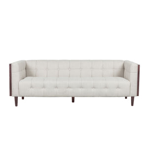 Contemporary 3 Seater Sofa With Button Tufted Waffle Stitching - Beige