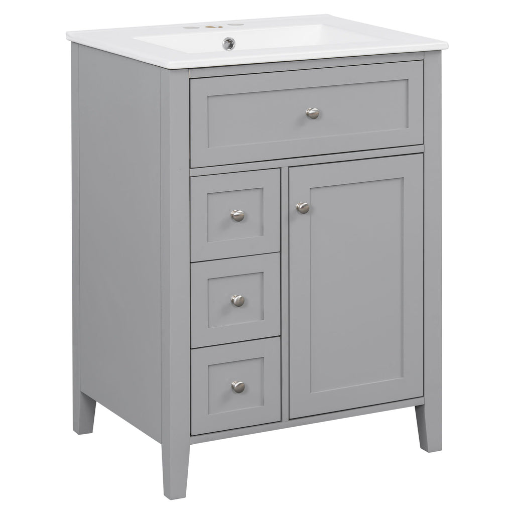 Bathroom Vanity With Sink, 3 Drawers & Cabinet With Adjustable Shelves