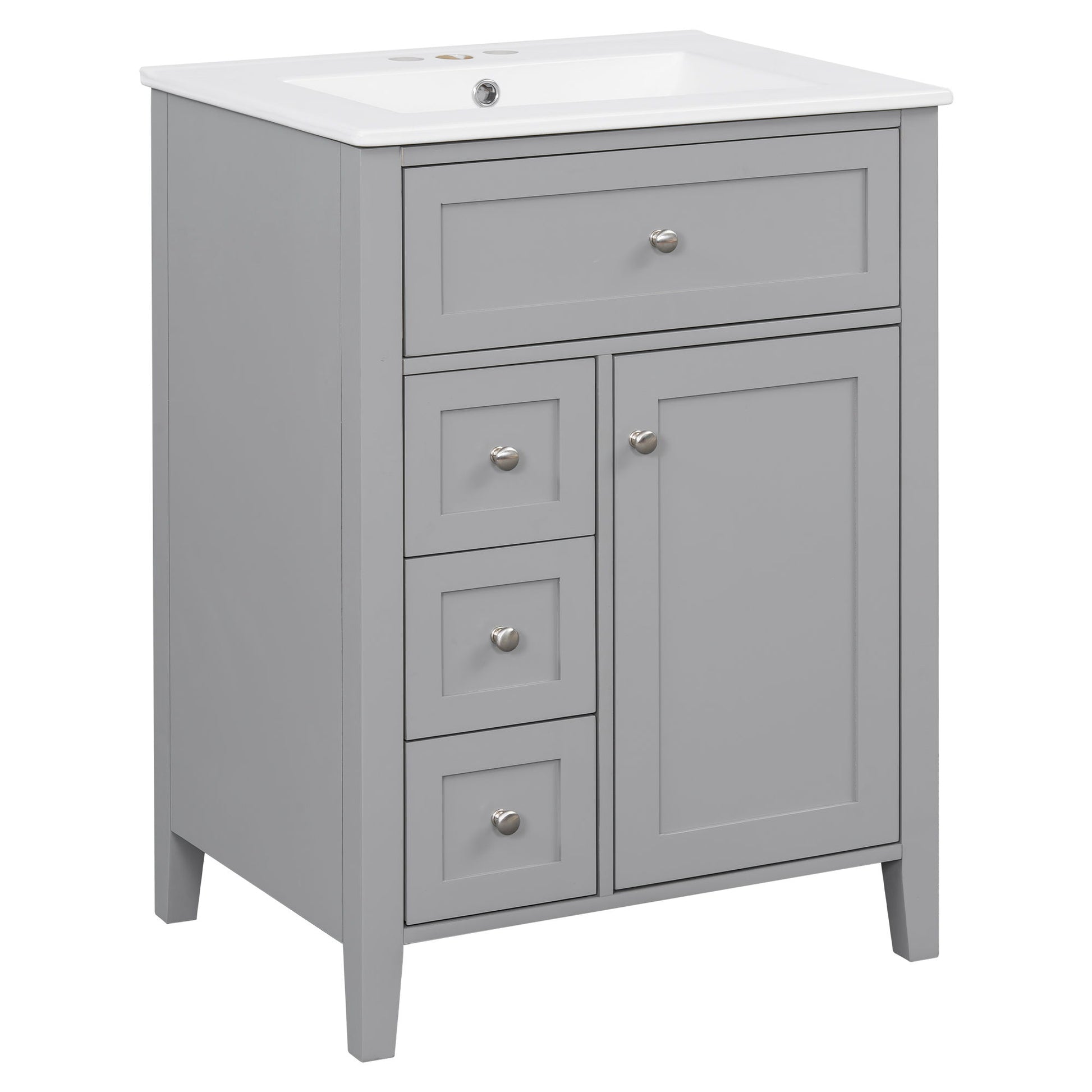 Bathroom Vanity With Sink, 3 Drawers & Cabinet With Adjustable Shelves