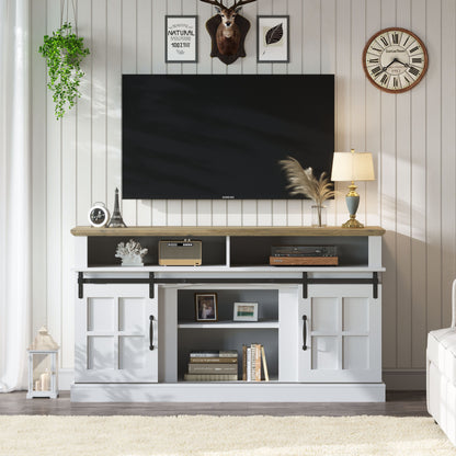 58" TV Stand With Storage Cabinet And Shelves, TV Console Table Entertainment Center For Living Room, Bedroom - White