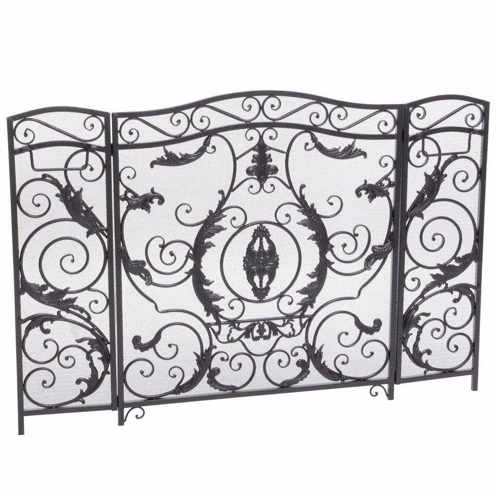 Mariella - Traditional Floral Iron Fireplace Screen With Ornate Design