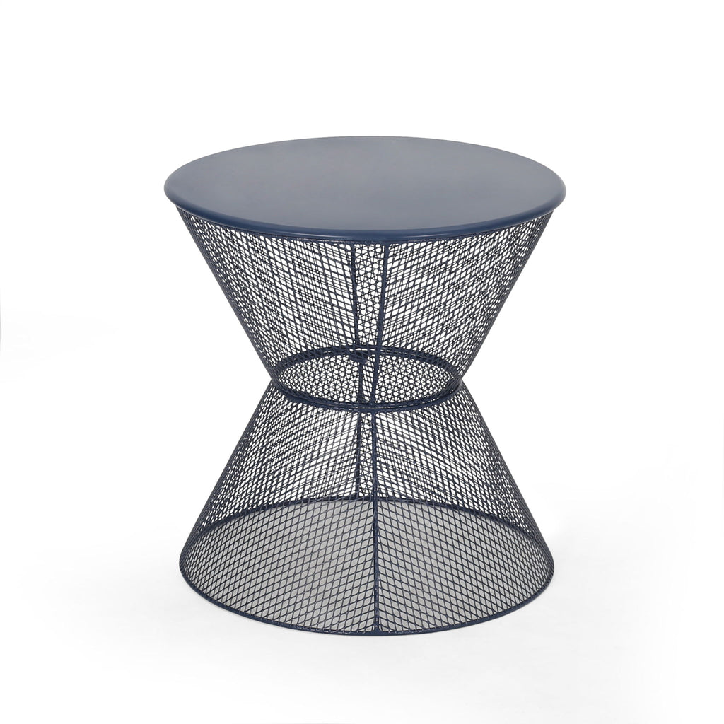 Zine - Outdoor Side Table With Hourglass Shaped And Iron Frame - Navy