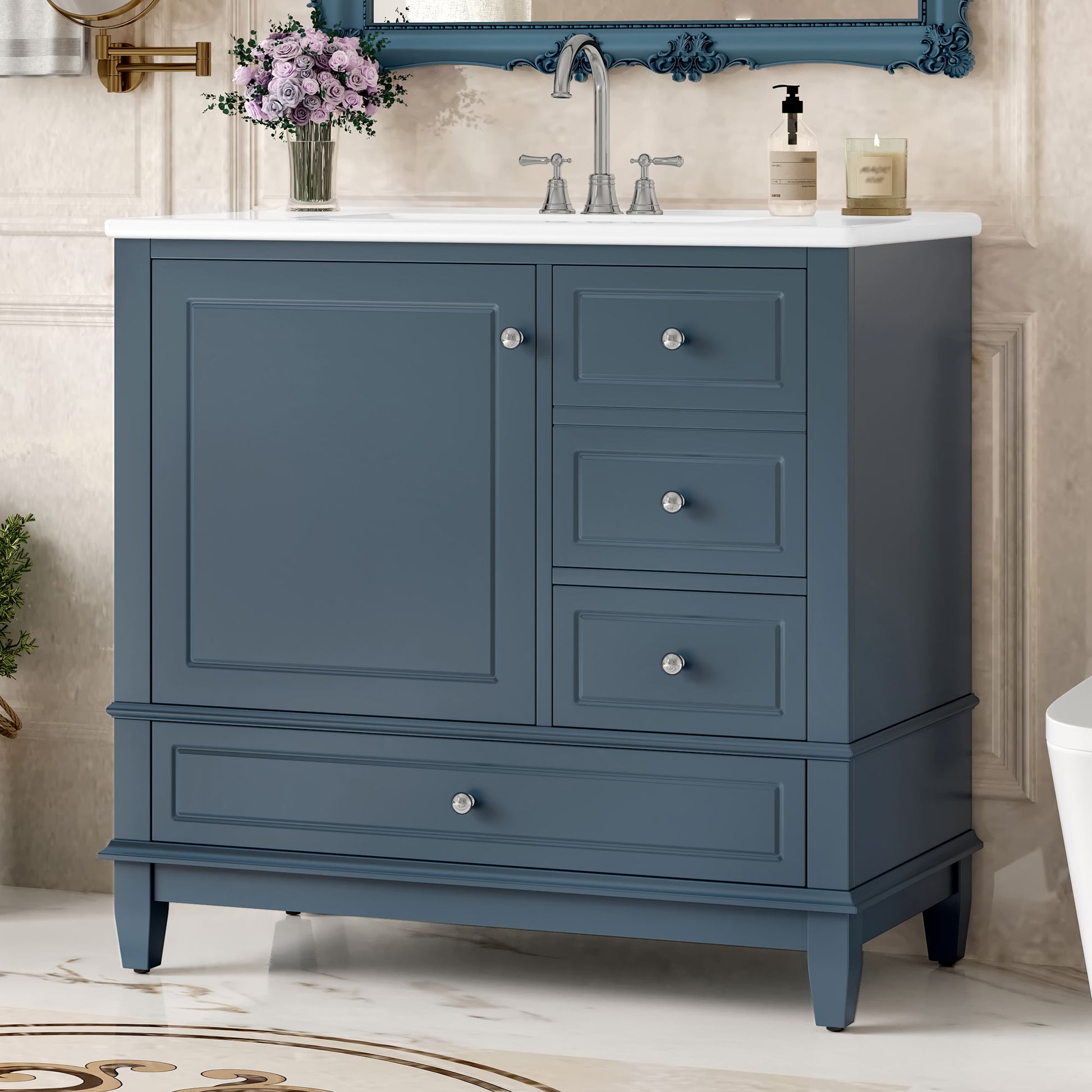 Modern Bathroom Vanity With Sink, 3 Drawers & Cabinet