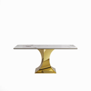 Modern Rectangular Dining Table For 6 - 8, Plated Hourglass Base