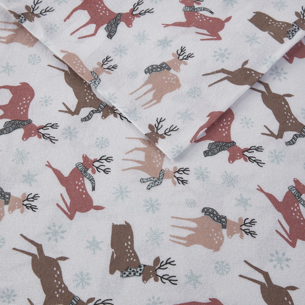 Cozy Flannel - King Printed Sheet Set - Reindeer