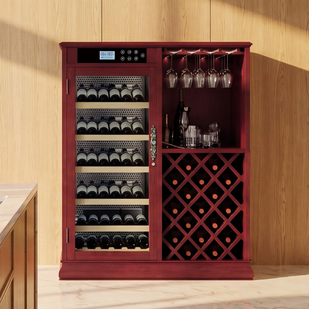 69 Bottle Wine Fridge With Touch Control, LED Lighting, Humidity Regulation - Cherry