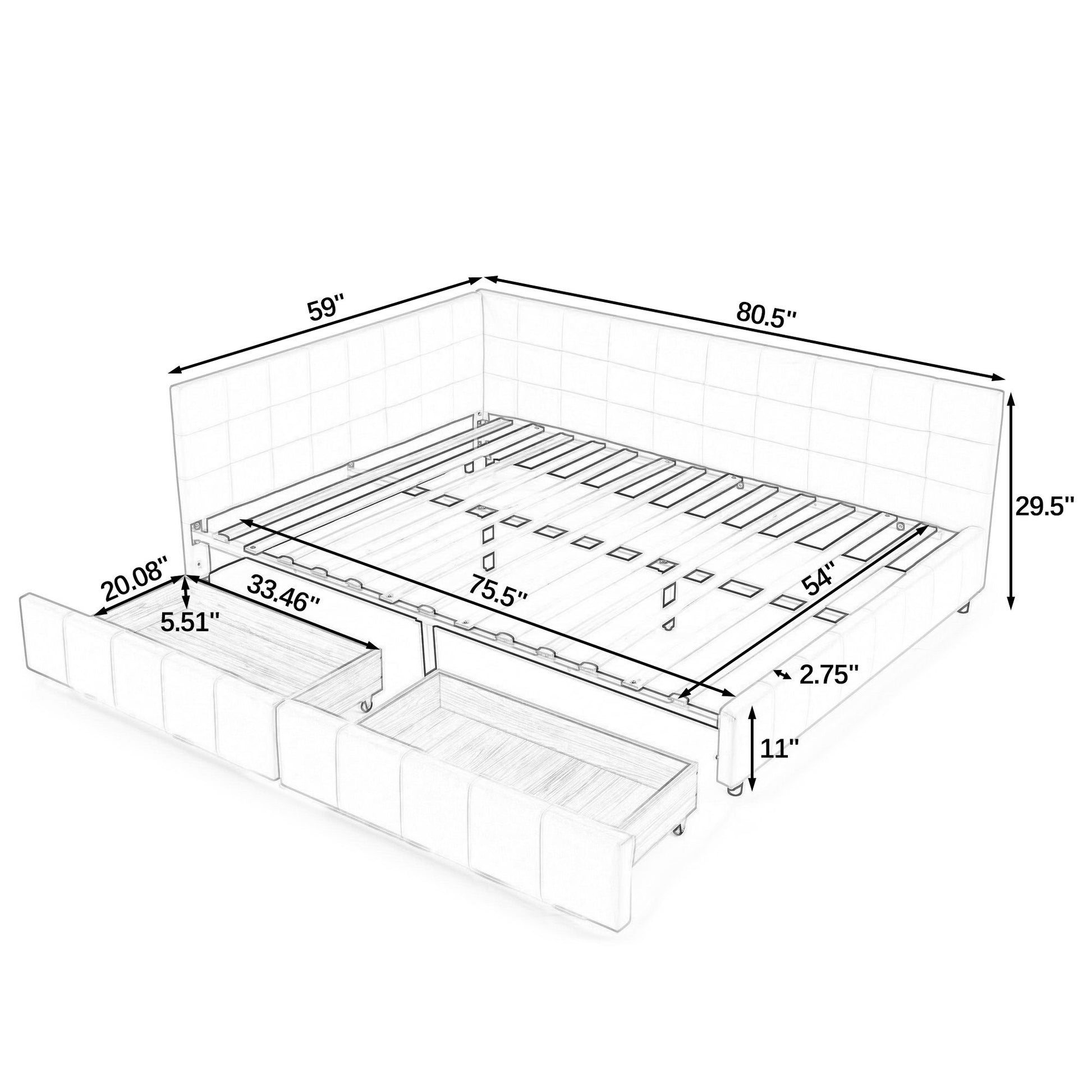 Upholstered Storage Tufted Bed Frame With Backrest And Armrests