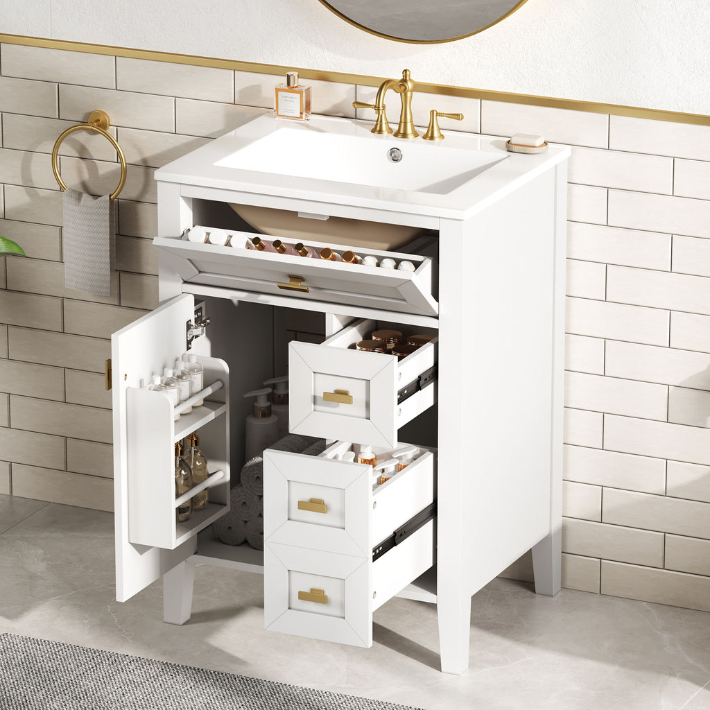 Bathroom Vanity With Sink, 3 Drawers & Cabinet With 2 Tier Door Storage Rack, Soft Close Doors & Drawers