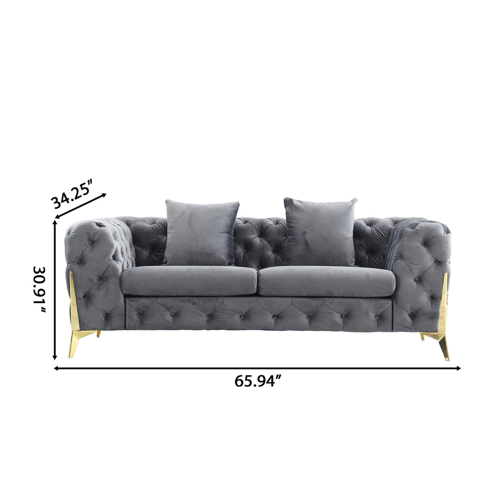 Loveseat With Diamond Button Tufting, Matching Throw Pillows