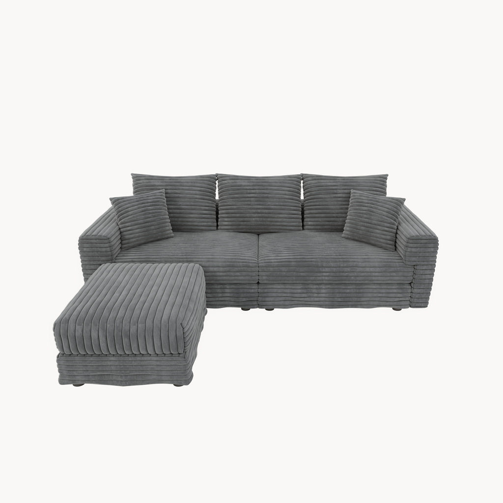Deep Seat Convertible Sofa With Soft Pillows And Ottomans