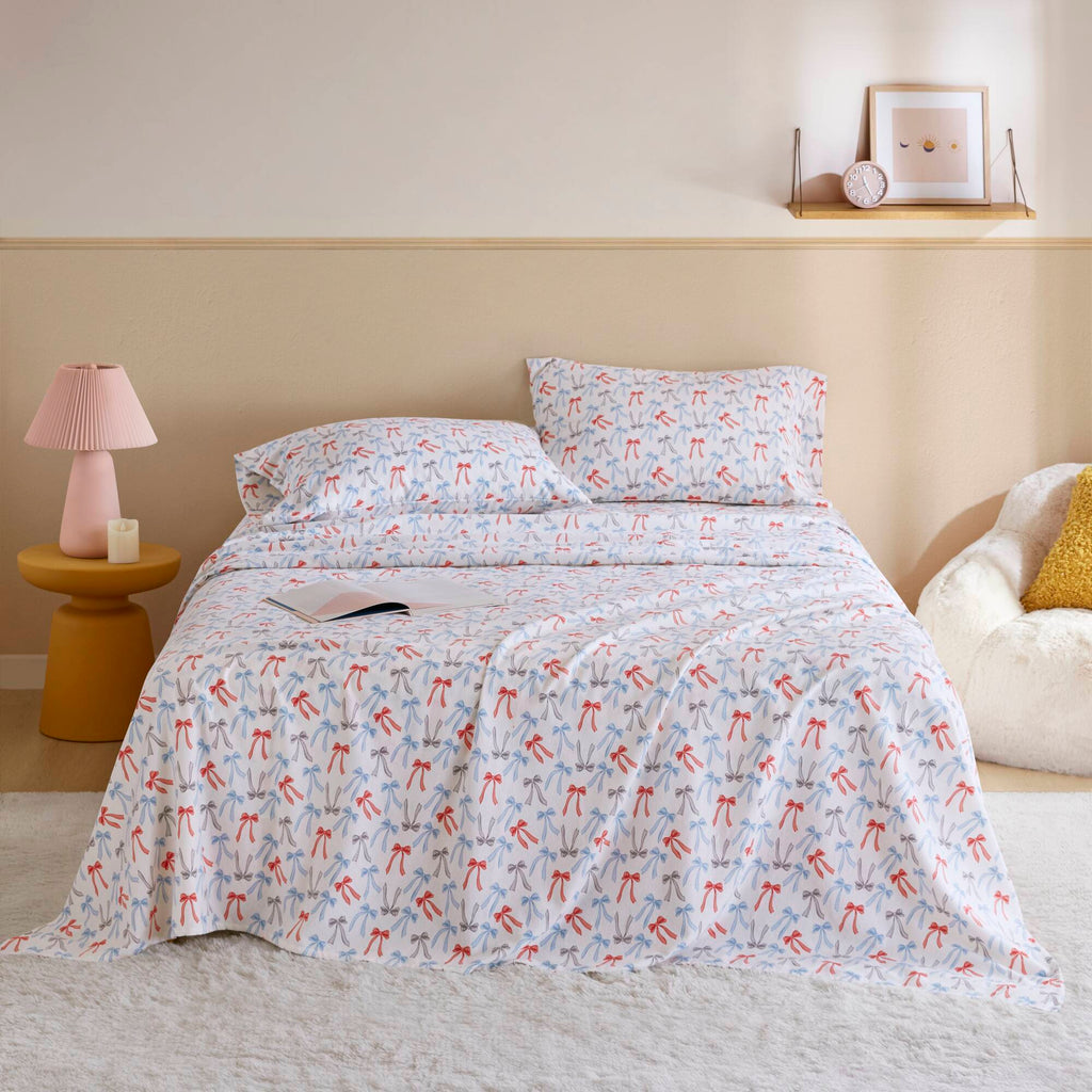 Cozy Soft - Twin Long 100% Flannel Pigment Printed Sheet Set - Happy Bows