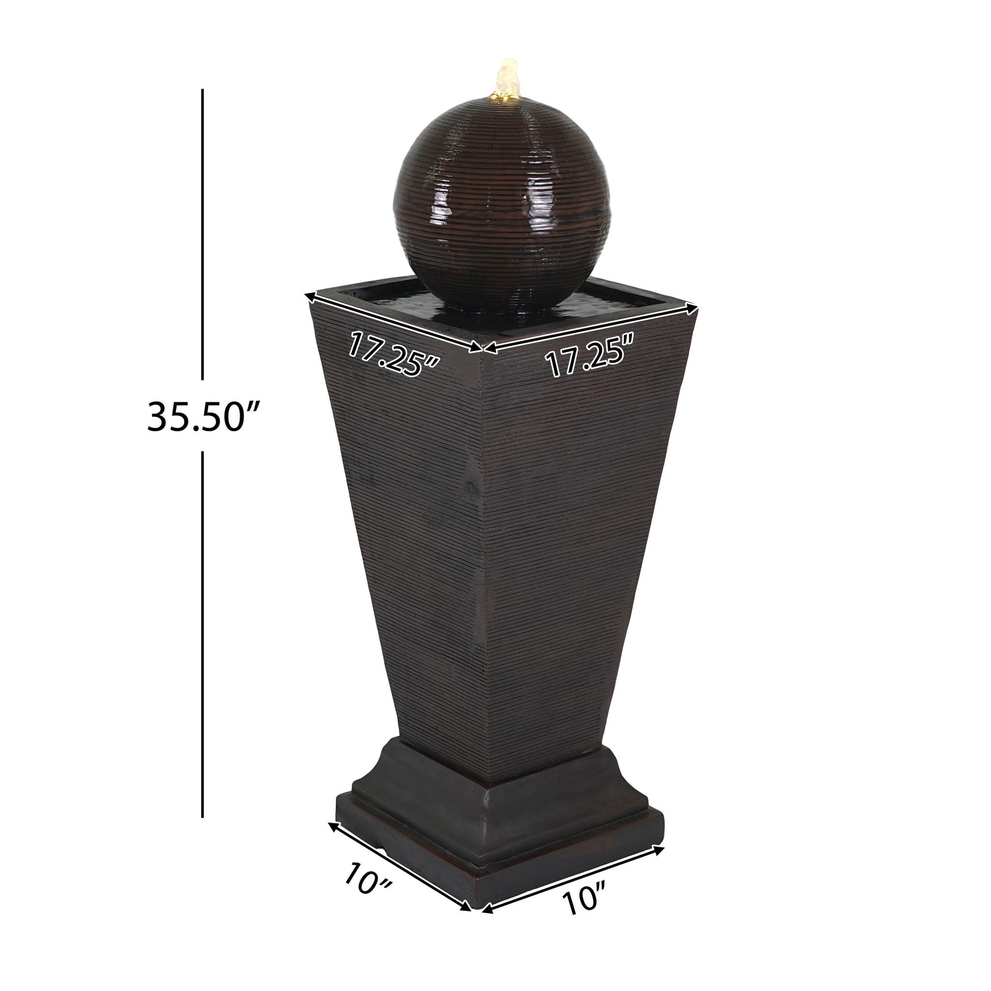 35.5" Tall Column Fountain With LED Lights, Retro Outdoor Decor, Weather Resistant Feature - Dark Brown