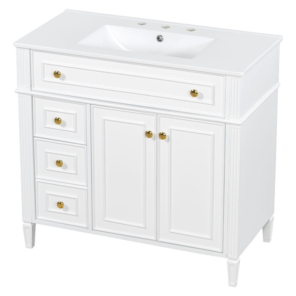 Bathroom Vanity With Sink, 3 Drawers & 2 Doors