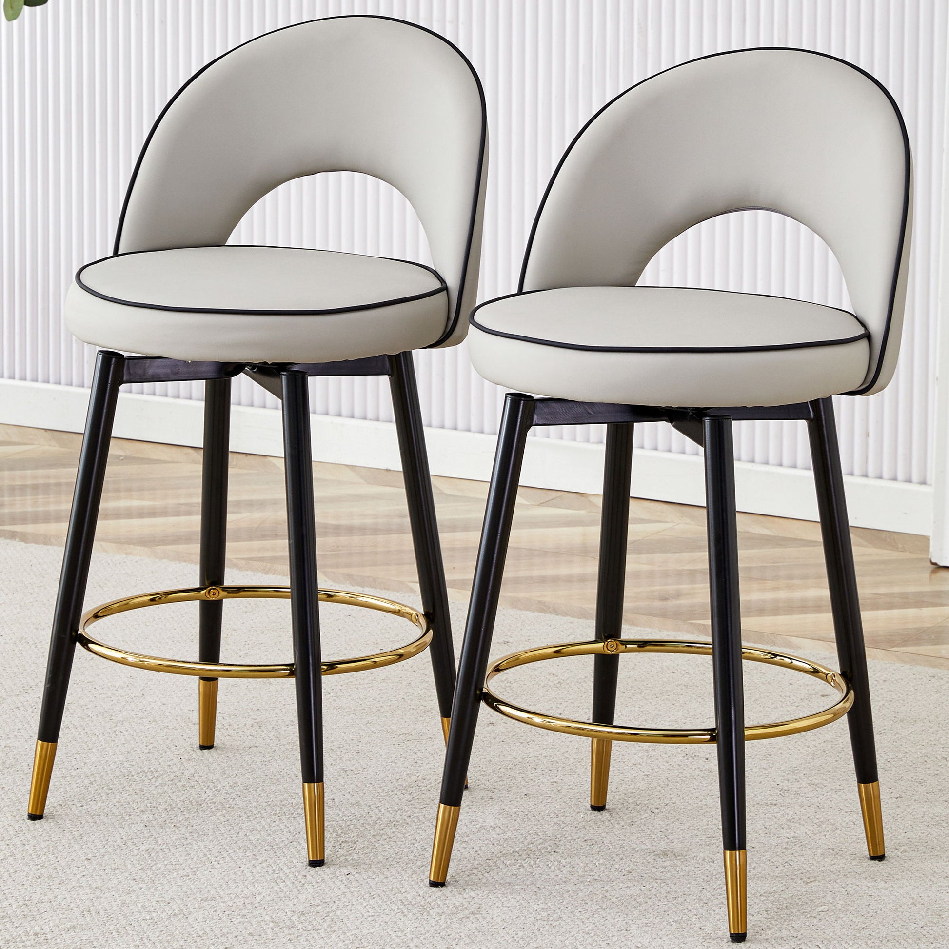 Modern Upholstered 360° Rotatable Bar Chair With Metal Legs For Dining Room (Set of 2)