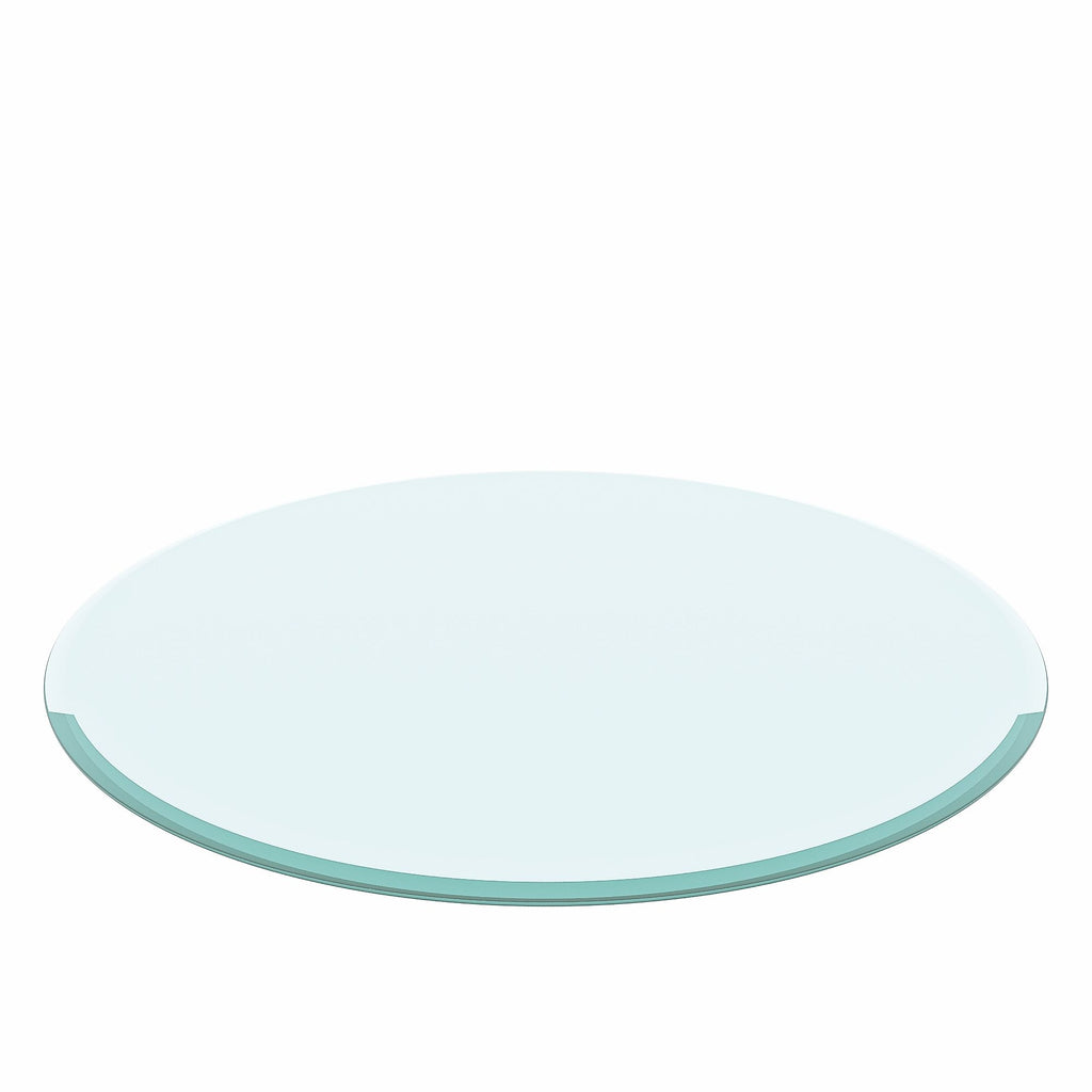Round Tempered Glass Table Top Clear Glass, Thick Beveled Polished Edge - Black
