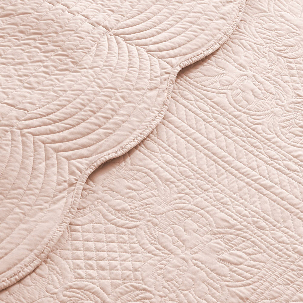 Tuscany - King 3 Piece Reversible Scalloped Edge Coverlet Set - Blush
