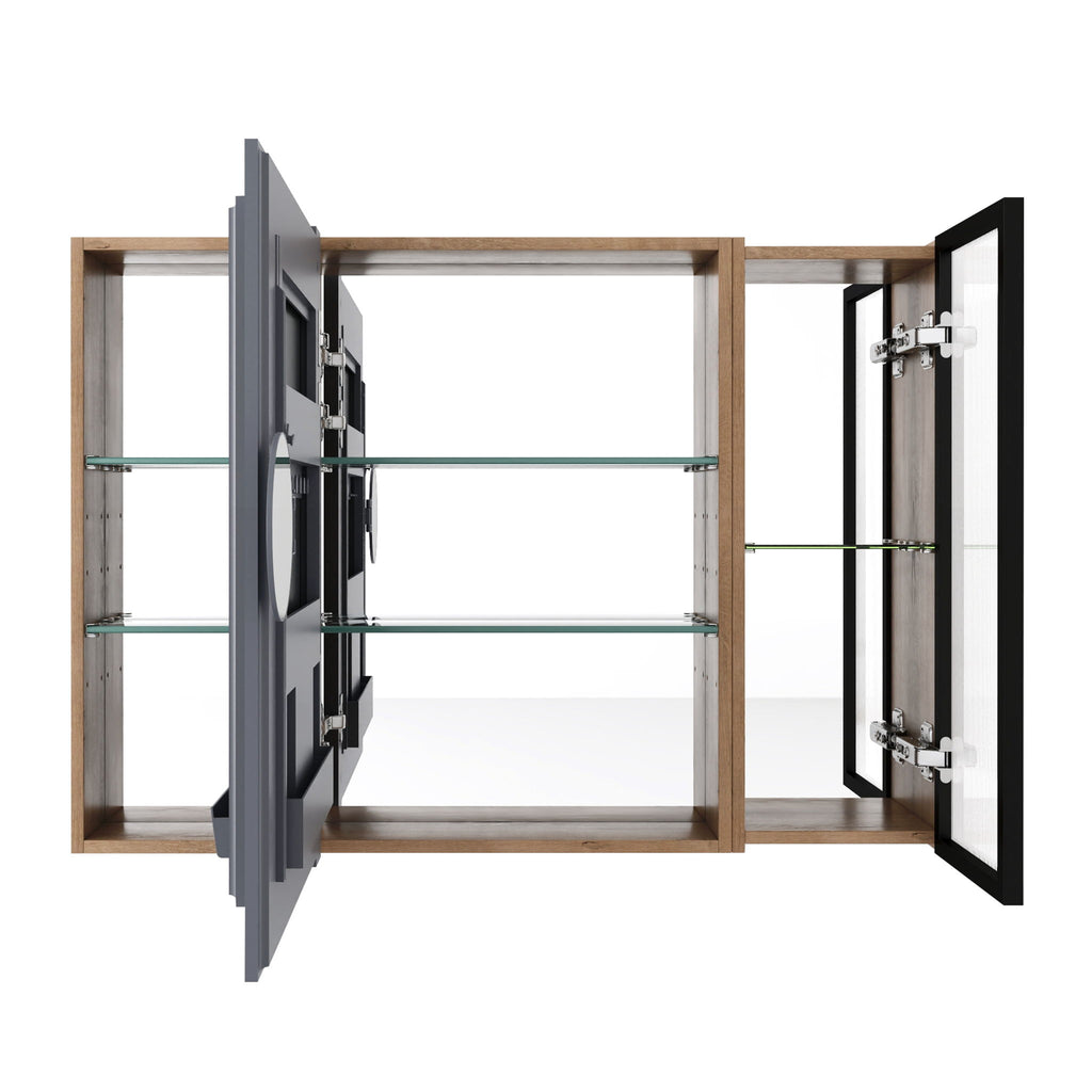 Wall Mounted Bathroom Mirror Cabinet With Soft Close Door, Adjustable Shelves - Imitative Oak
