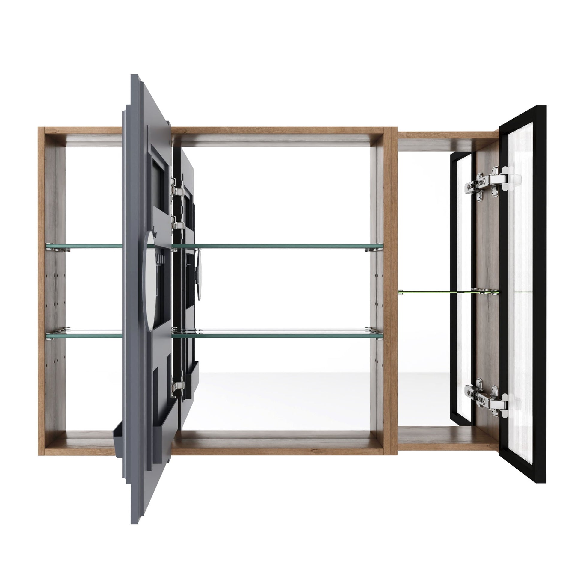 Wall Mounted Bathroom Mirror Cabinet With Soft Close Door, Adjustable Shelves - Imitative Oak