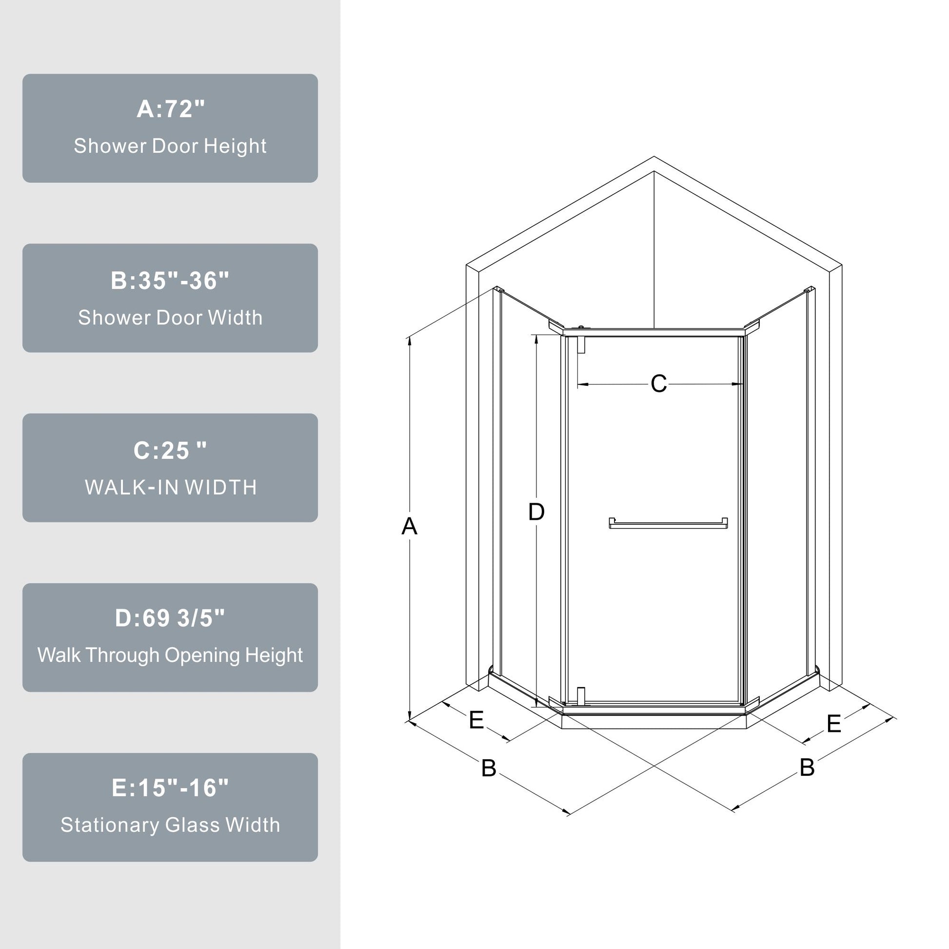 Goodyo - Neo-Angle Frameless Shower Door - Gold