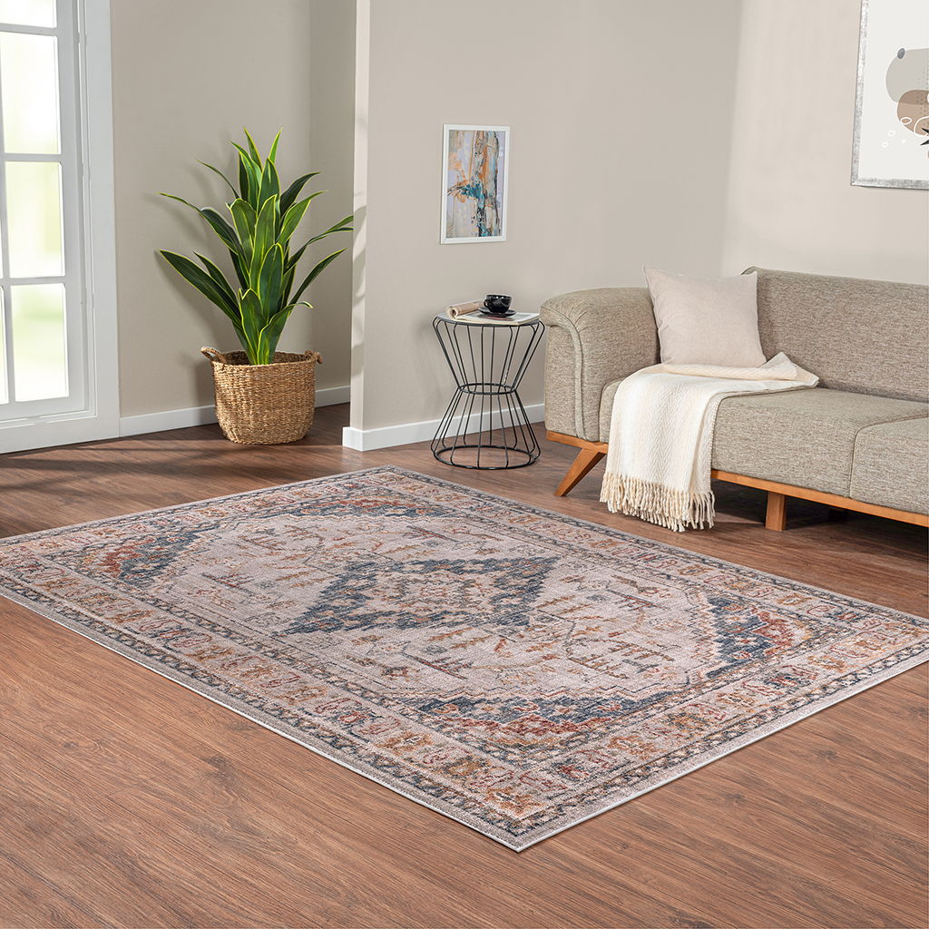 Jasmine - 8' x 10' Vintage Medallion Woven Area Rug - Orange Multi