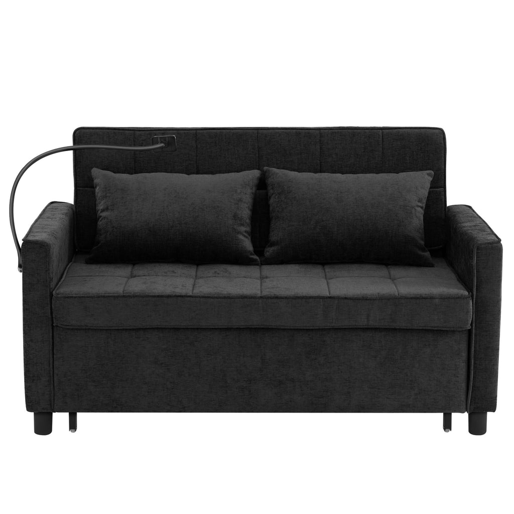 Loveseat Sofa Bed Sleeper With Reversible Backrest, Side Pockets, USB Ports, Phone Holder
