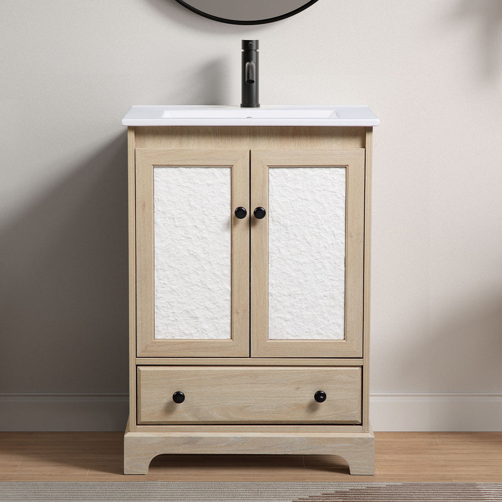 Bathroom Vanity With Basin 1 Drawer, Particle Board Construction, Free Standing Storage - Brown