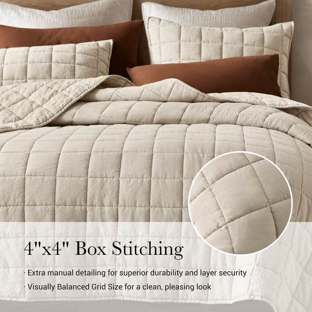 100% Linen - Full/Queen Linen Garment Washed Quilt Set - Linen
