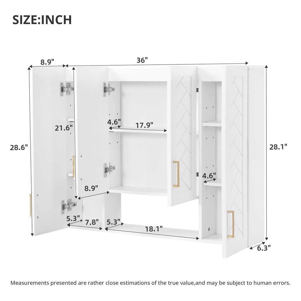 Wall Mounted Medicine Cabinet With 5 Adjustable Shelves, Exquisite Carving - White