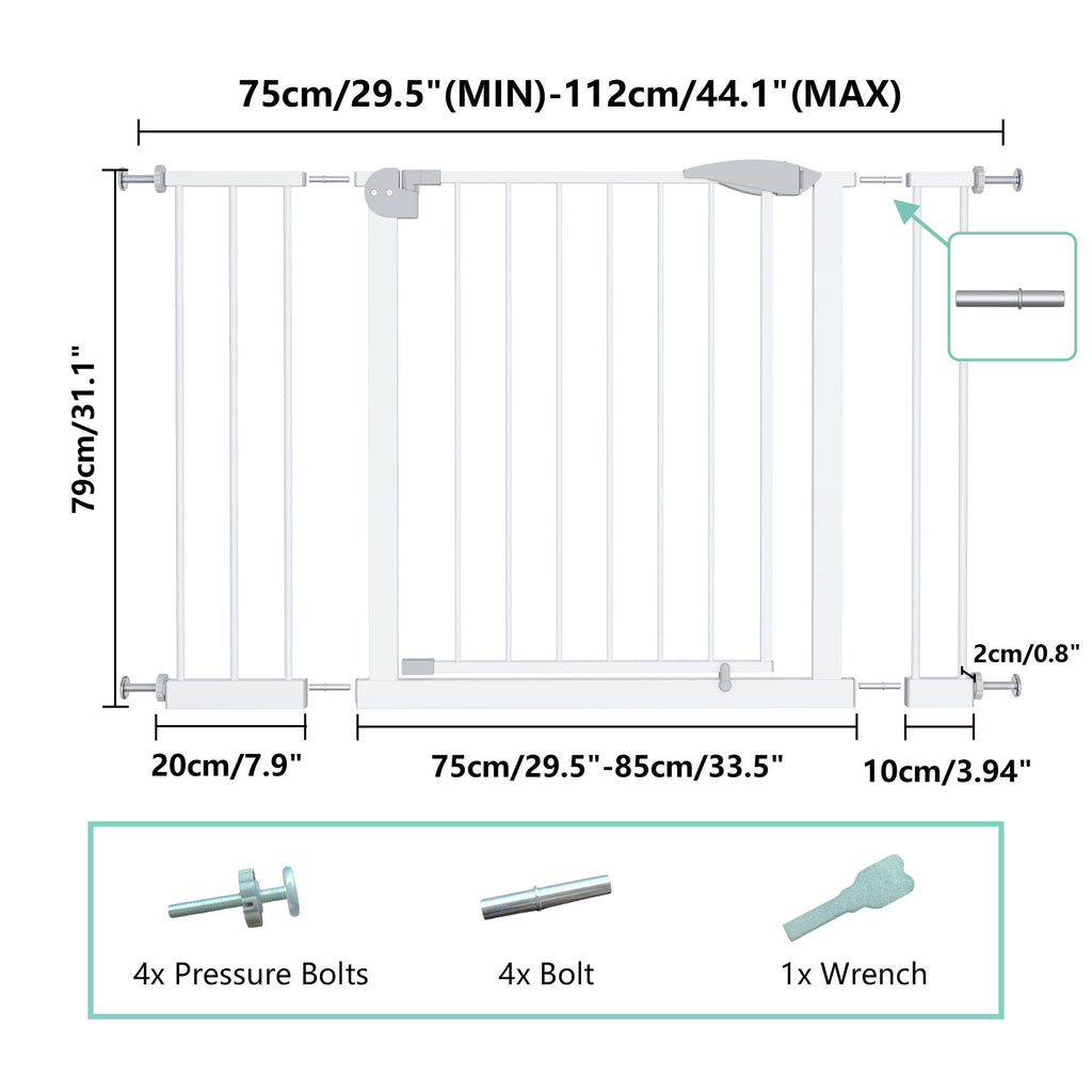 Pressure Mounted Baby Gate For Stairs - White