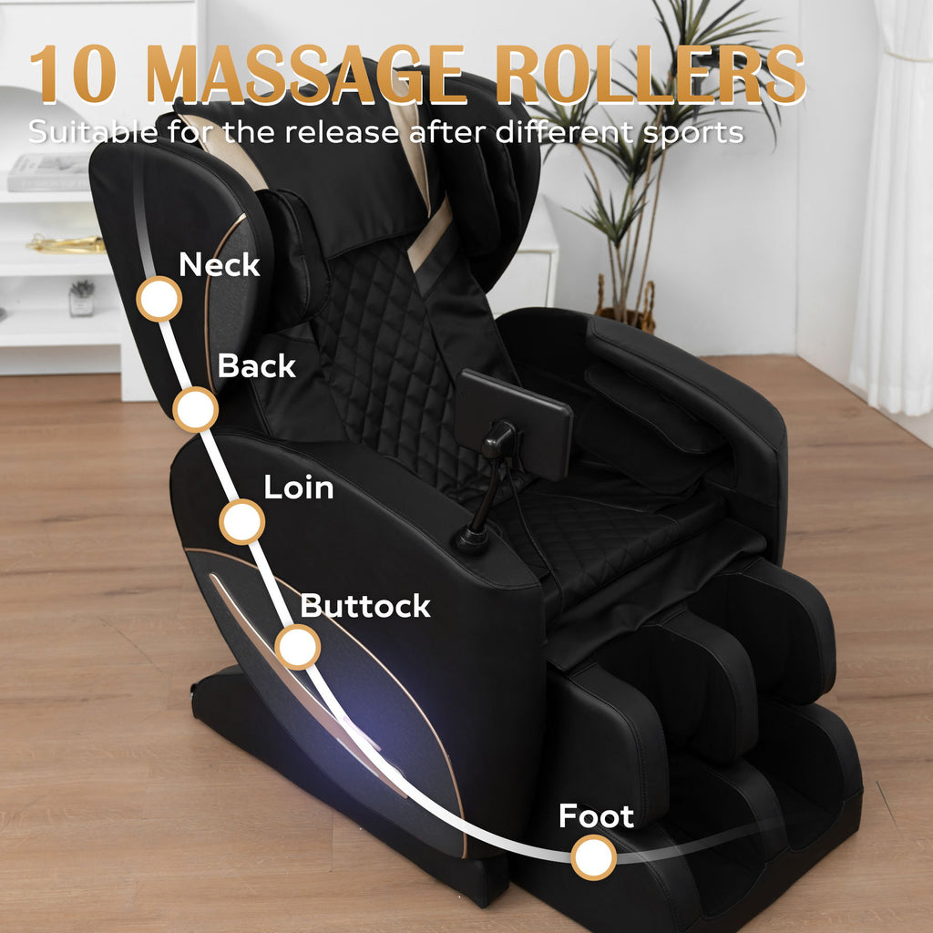 Zero Gravity Massage Chair Recliner With 10 Massage Heads And Full-Body Air Pressure - Black