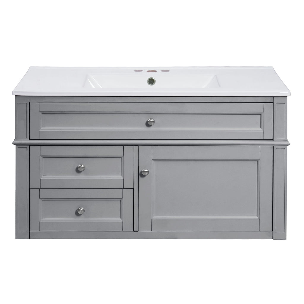 Modern Wall Mounted Floating Cabinet With Double Drawer And Sink