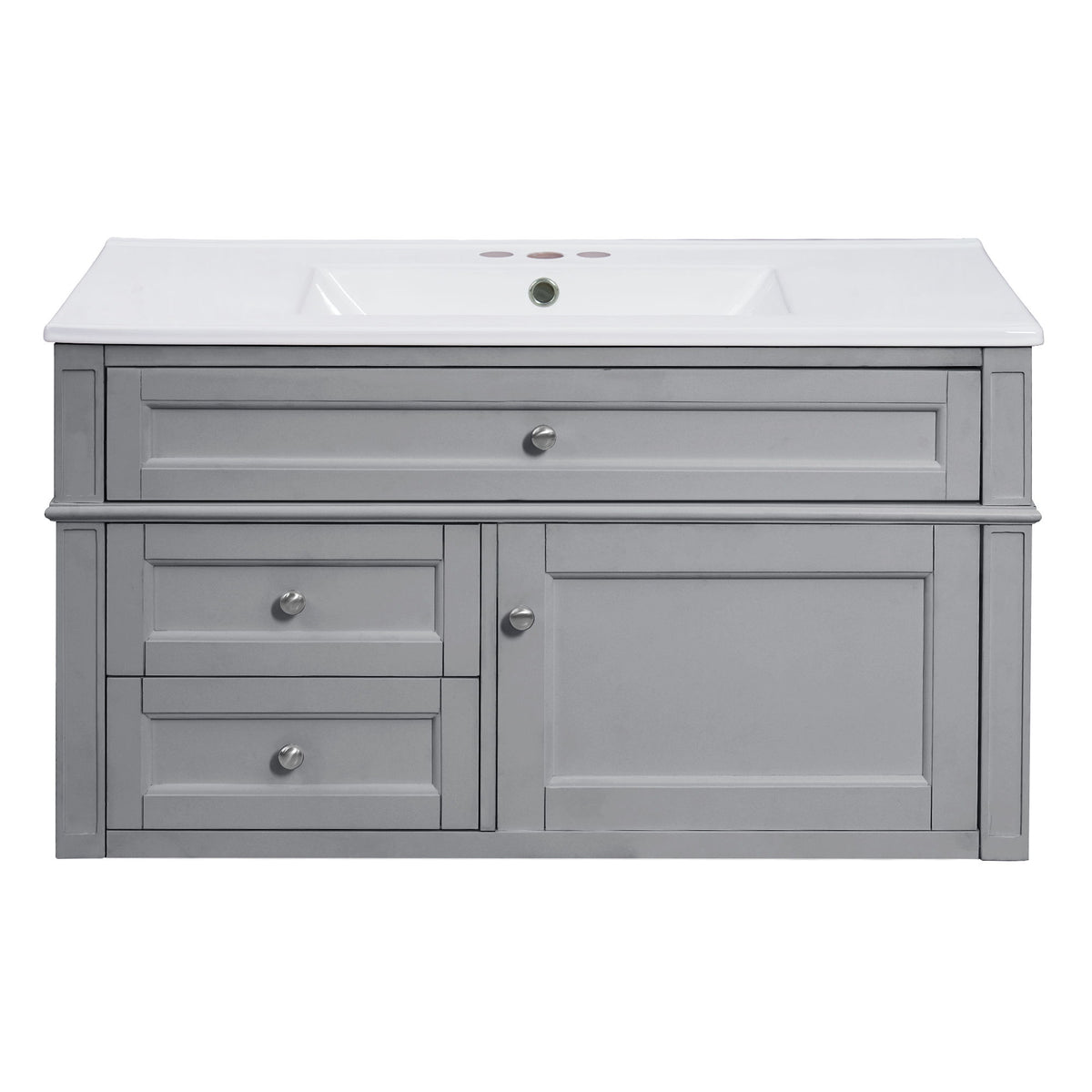 Modern Wall Mounted Floating Cabinet With Double Drawer And Sink