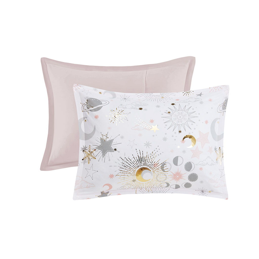 Celia - Starry Sky Metallic Printed Comforter Set - Blush / Gold