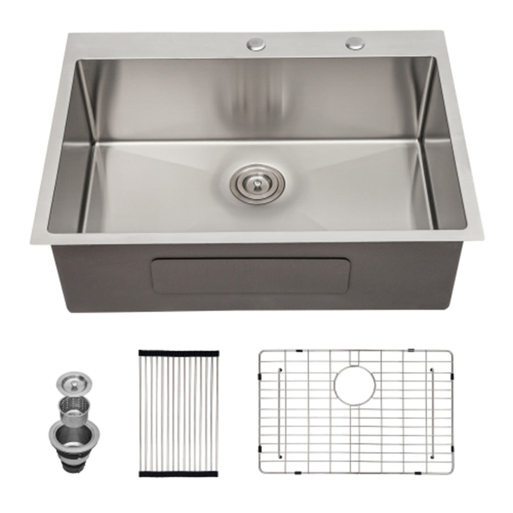 Drop In Kitchen Sink, 16 Gauge Stainless Steel, Single Bowl, Topmount Basin