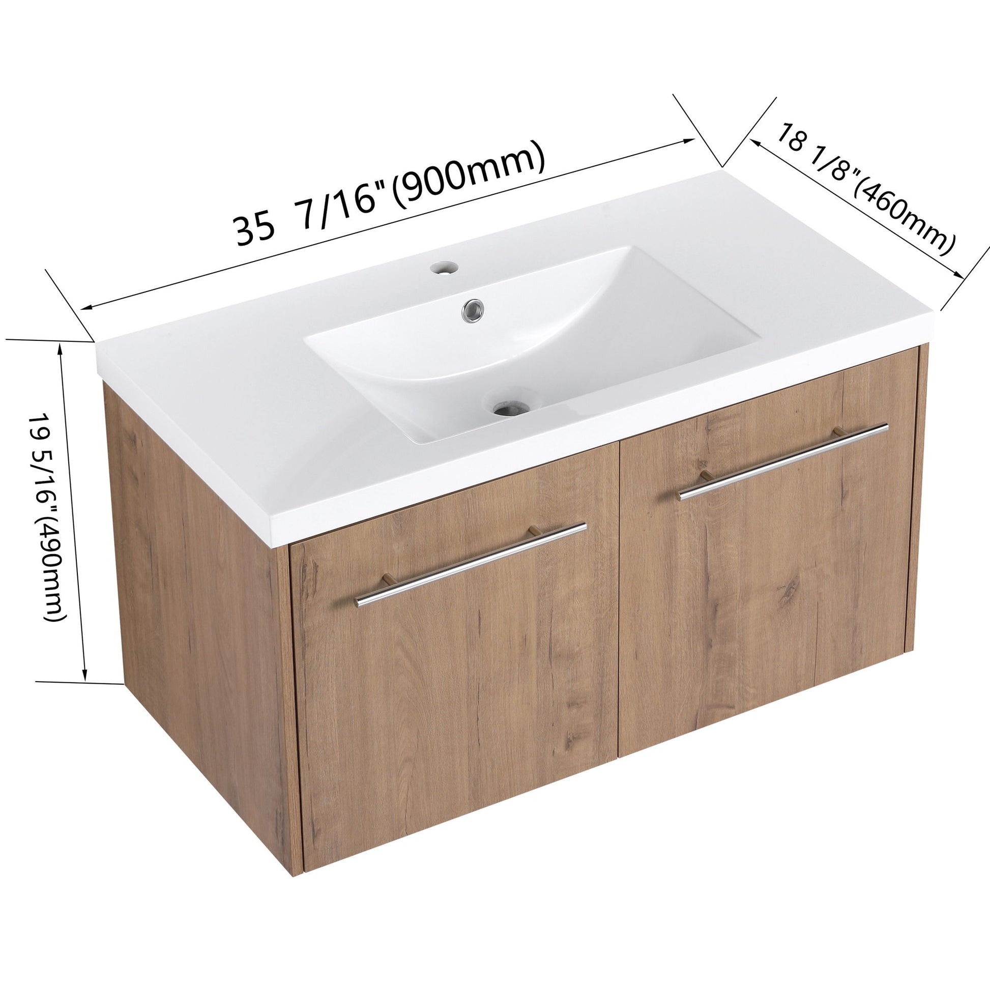 Modern Floating Bathroom Vanity With Resin Sink, Soft Close Doors