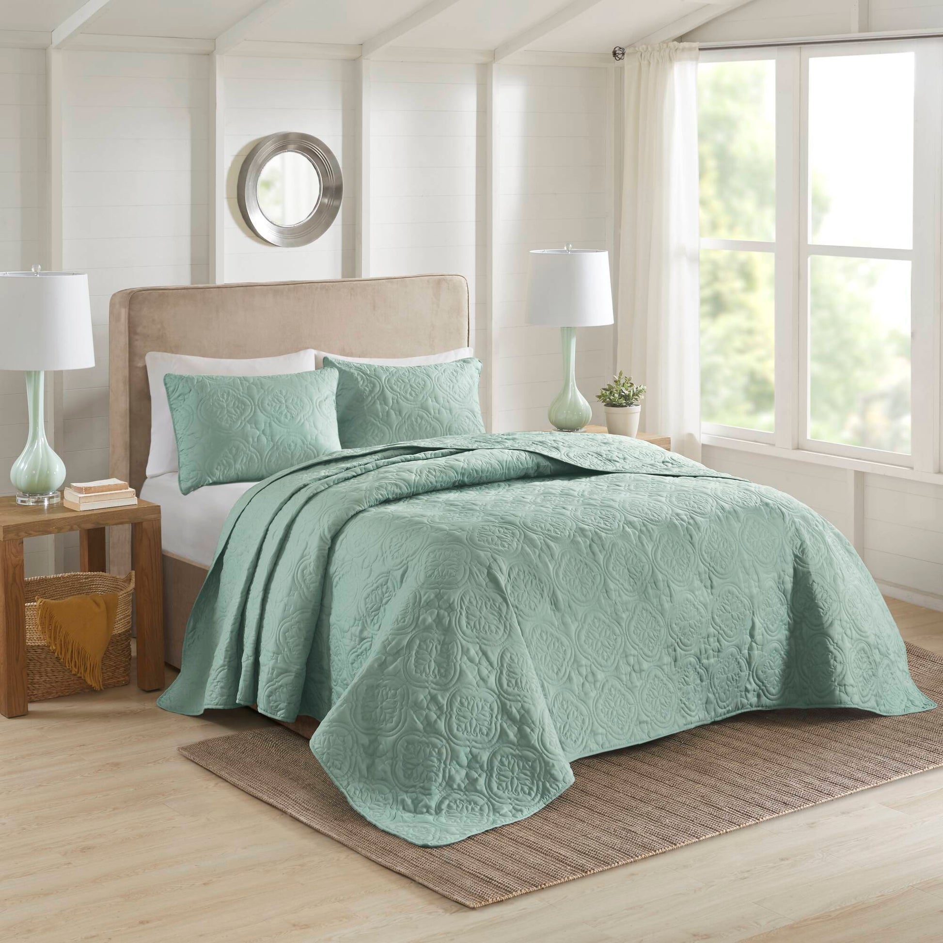 Oakley - 3 Piece Reversible Bedspread Set - Seafoam