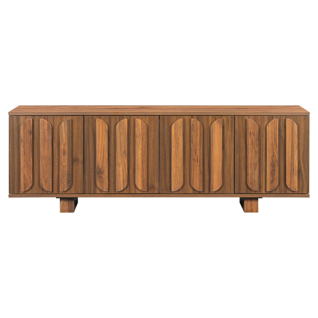Farmhouse TV Stand, Storage Media Console With Adjustable Shelves & 3 Cable Holes