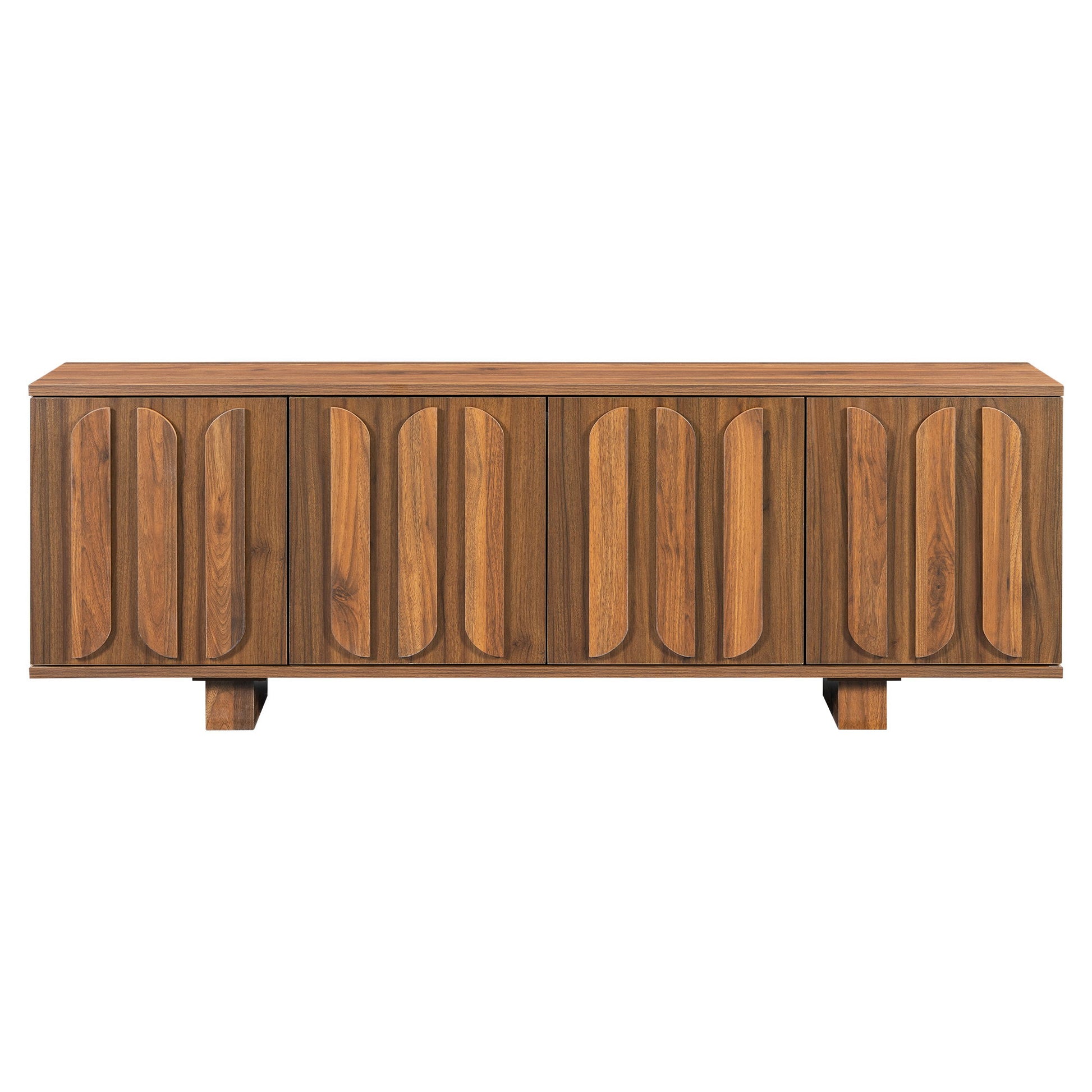 Farmhouse TV Stand, Storage Media Console With Adjustable Shelves & 3 Cable Holes
