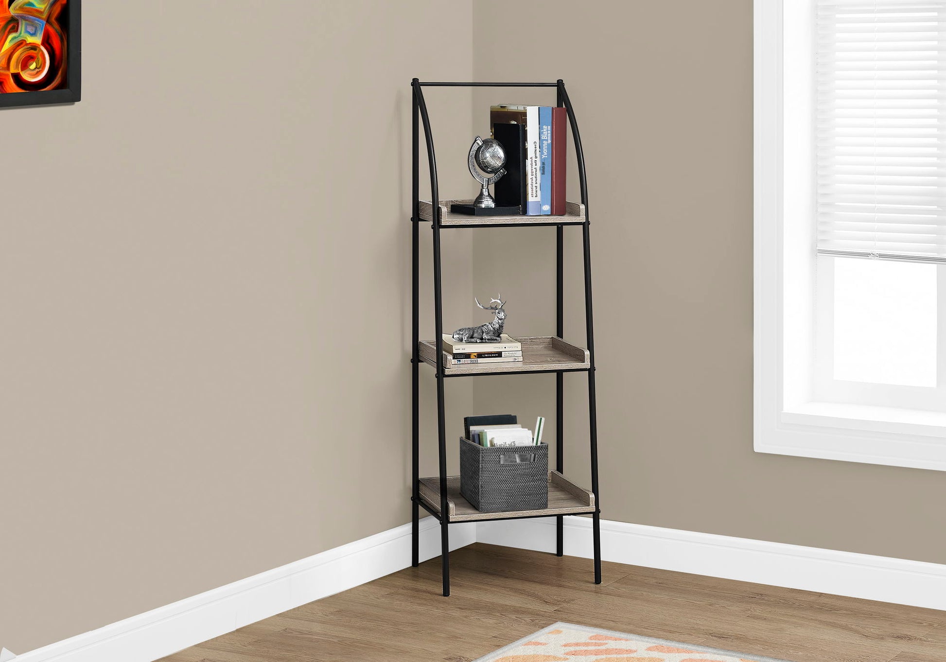 Etagere Bookcase Corner 3 Tier For Office - Taupe