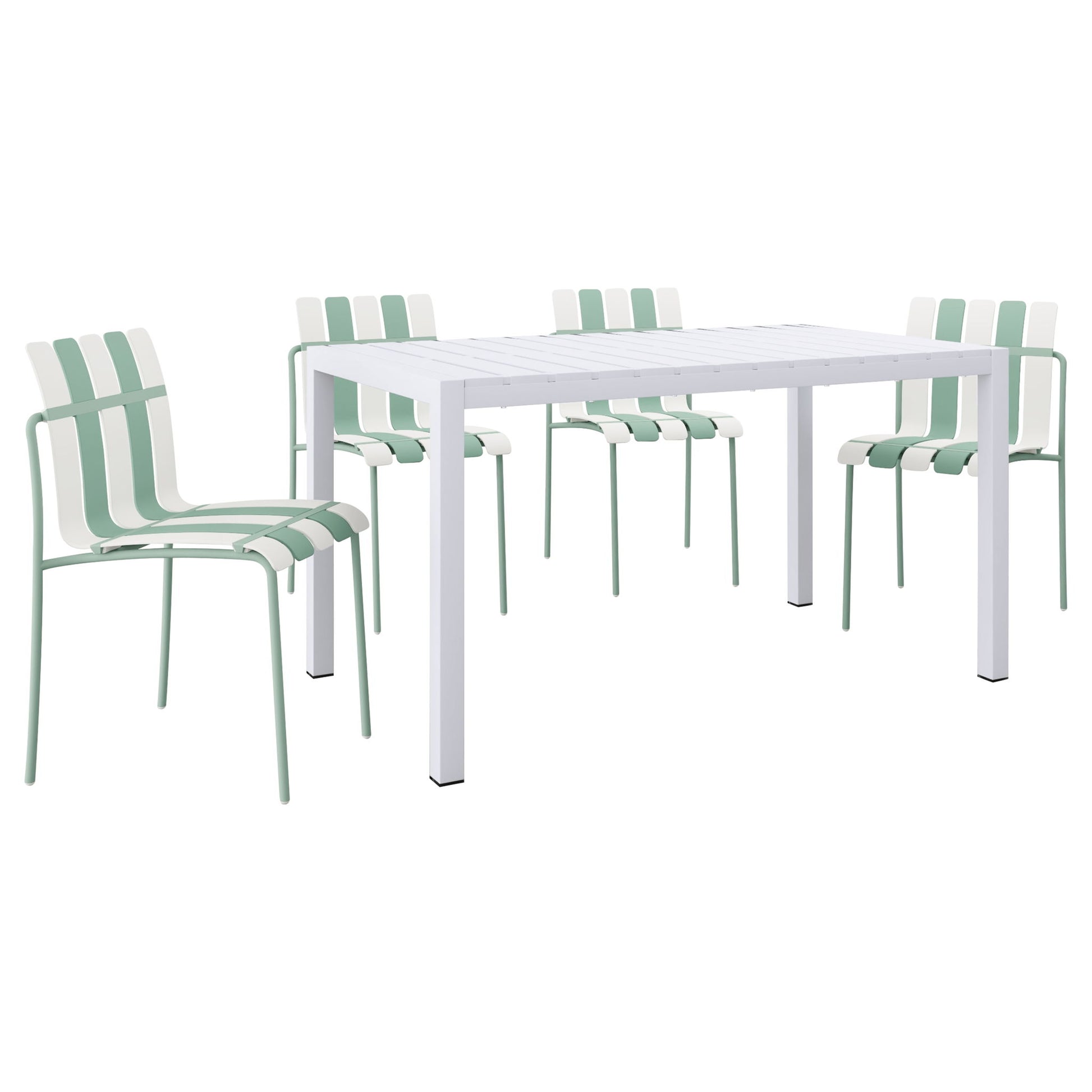 4 Piece Set Of Modern Color Block Designed Single Chairs With Long Table